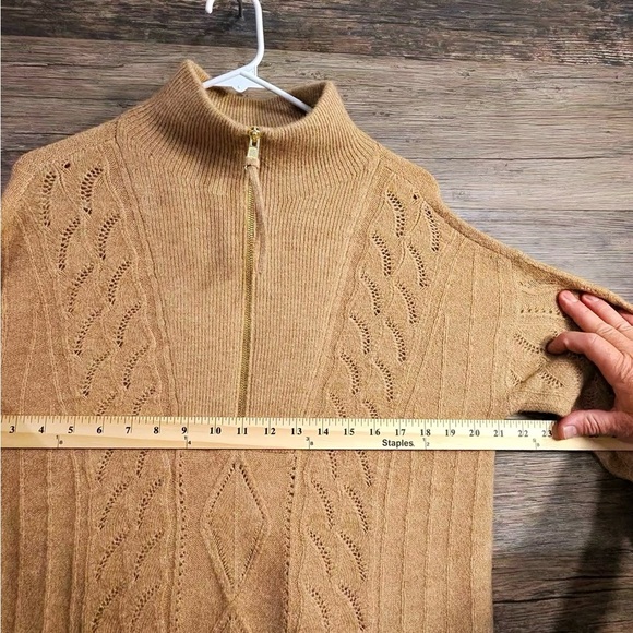 Talbots Tan Camel Half Zip Mock Neck Sweater - Picture 2 of 9